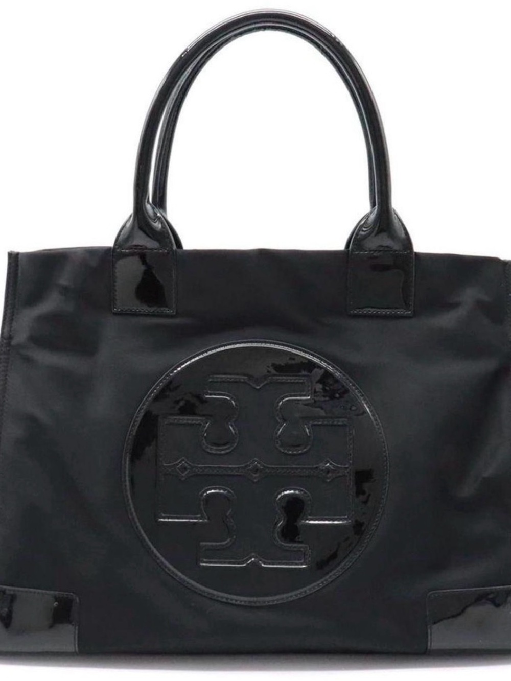 Tory Burch Black Logo Tote with Glossy Handles